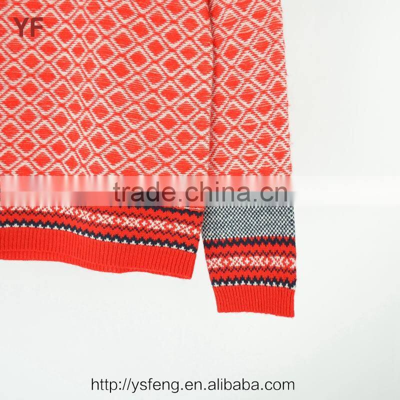 Red Gray Color White Spot Blended Wool Round Neck Knitted Sweater