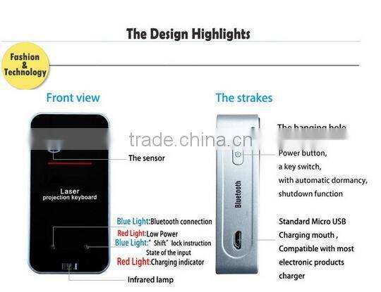Ultra-Portable Virtual Projection Laser Keyboard Wireless Bluetooth 2.0 USB for HID Super Full Key for XP/vista/7/ 8/IOS/Iphone