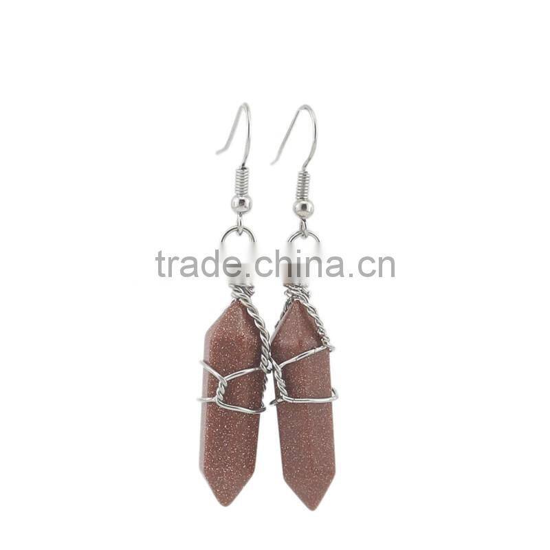Silver Wire Wrapped Hexagon Prism Amethyst Natural Stone Drop Earrings
