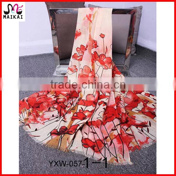 Wholesale new fashion floral print wool kuwait scarf