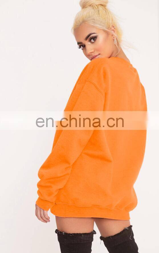 2017 Casual Style Women Oversized Comfy Pullover Orange Crew Neck Sweatshirt