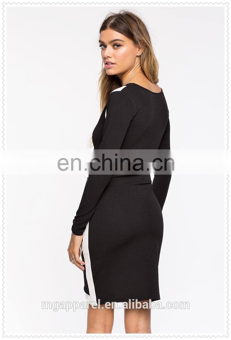 china supplier fashion long sleeves women sexy black bodycon wrap dress