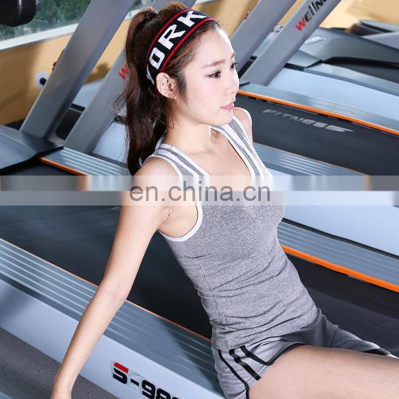 Hot sale 90% polyester 10% spandex false two slim fit bulk blank womens workout yoga tank tops