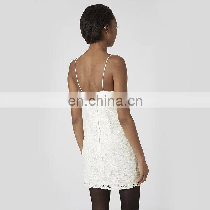Halter neck white cotton lace tunic dress