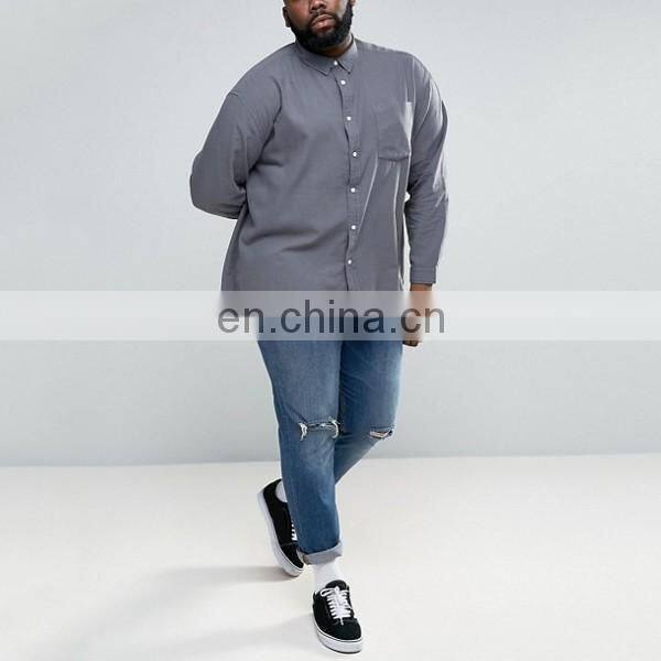 2017 plus size men's clothing western shirt with grey wash cotton shirt