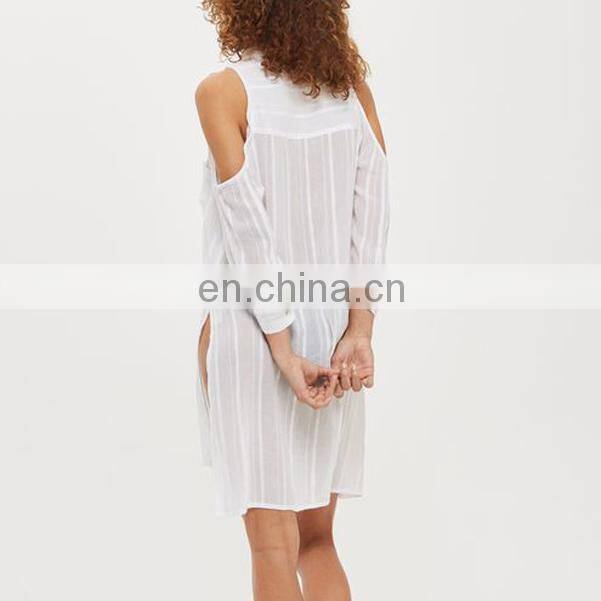 Chinese supplier cold shoulder white shirt swimwear woman