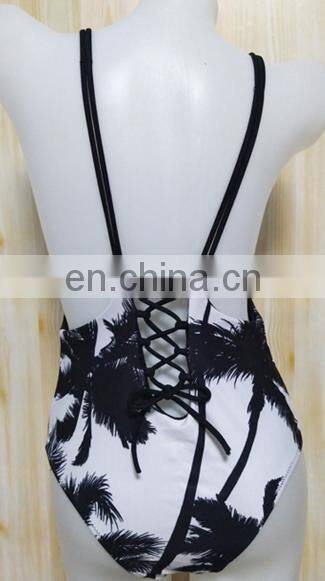 Womens Coconut Tree backless padded Swimewear sexy monokini