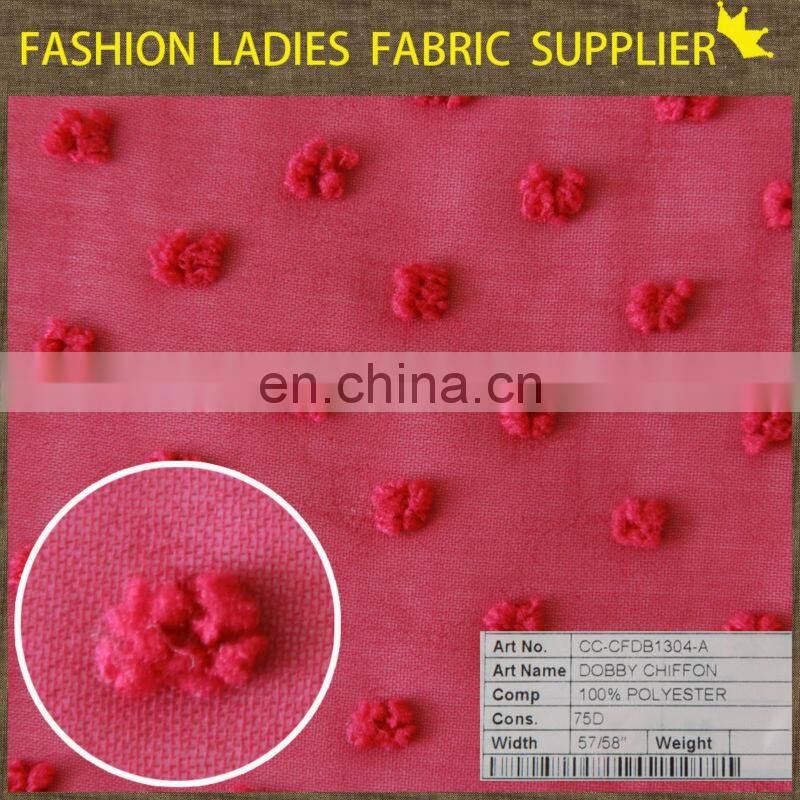 Shaoxing textile beautiful chiffon with plush ball for young girl 100%poly chiffon