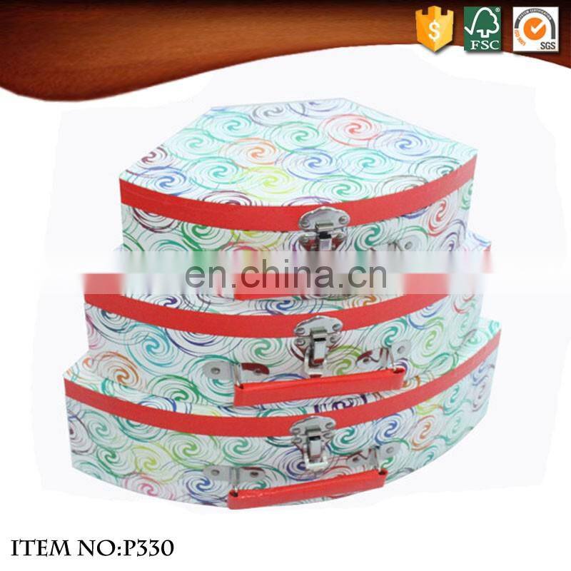 Kids barbie doll cardboard paper suitcase with metal lock