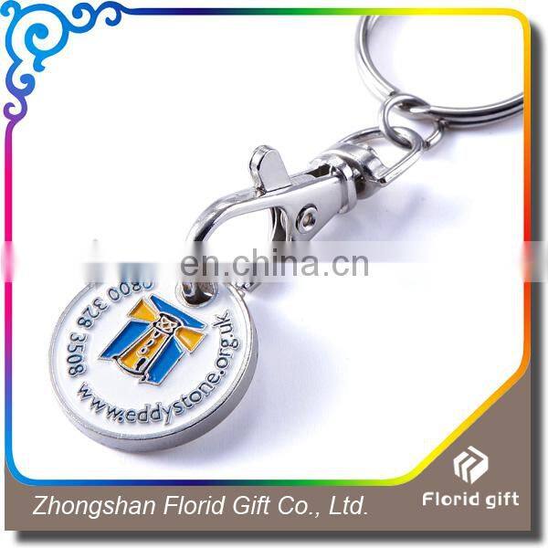 Round metal trolley coin keychain with custom logo