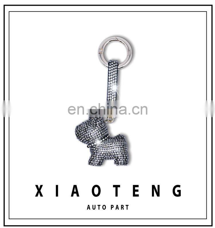 Christmas gift flash crystal Rhinestone cute dog pendant key chain creative sparkling complete with diamond dog keys