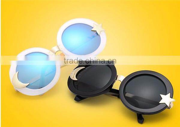 designer unique style fashionable full metal frame mirror round sunglasses with sun and star decoration