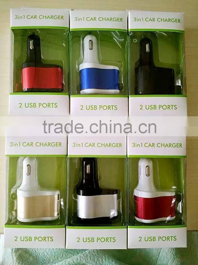 Multi car adapter new design 12V car cigar lighter adapter with two USB output with english retail box