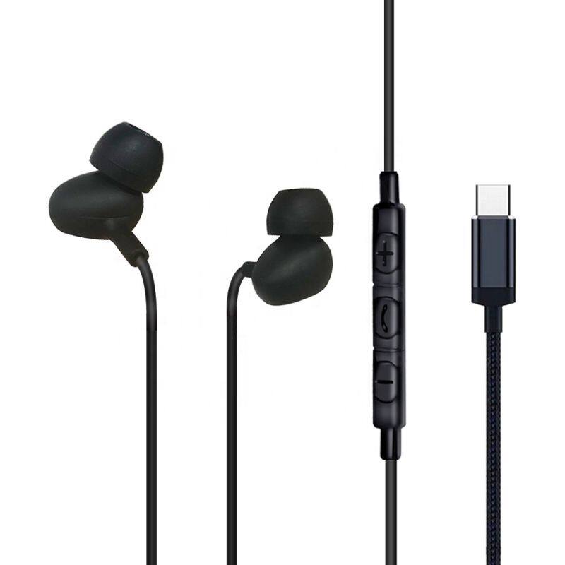 Black digital earphone type c earbuds type-c usb c headphones with mic for huawei mobile