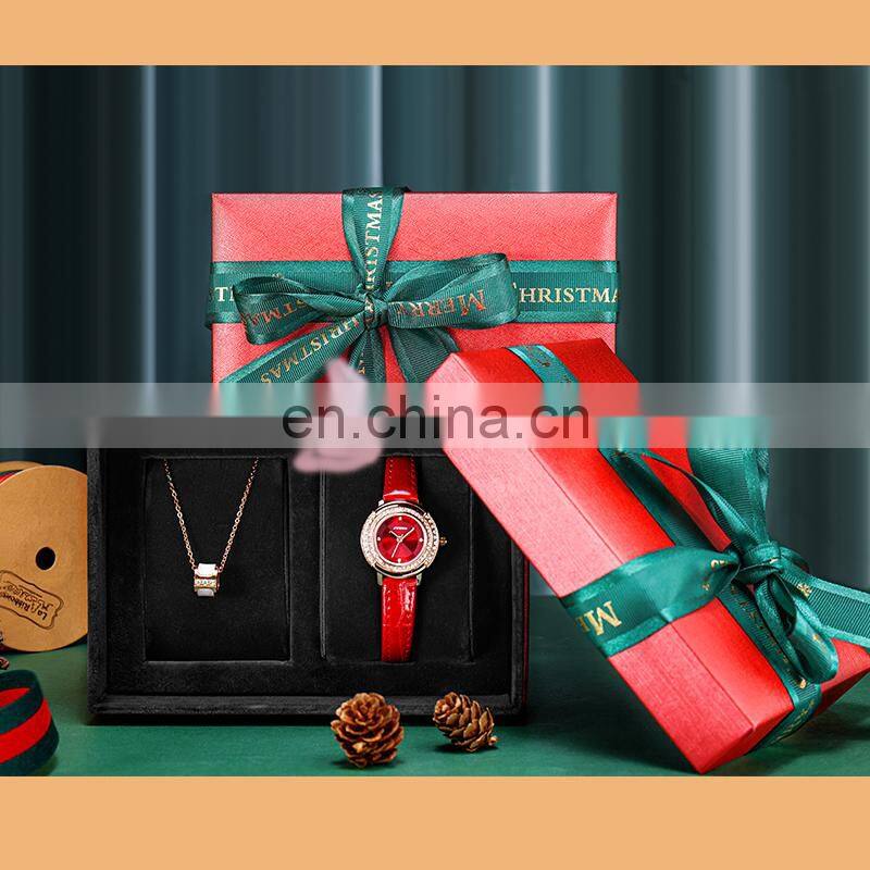 Wholesale Watch Box With Ribbon Red Green Gift Box Customized Logo Paper Wood Velvet Lining Box Sets