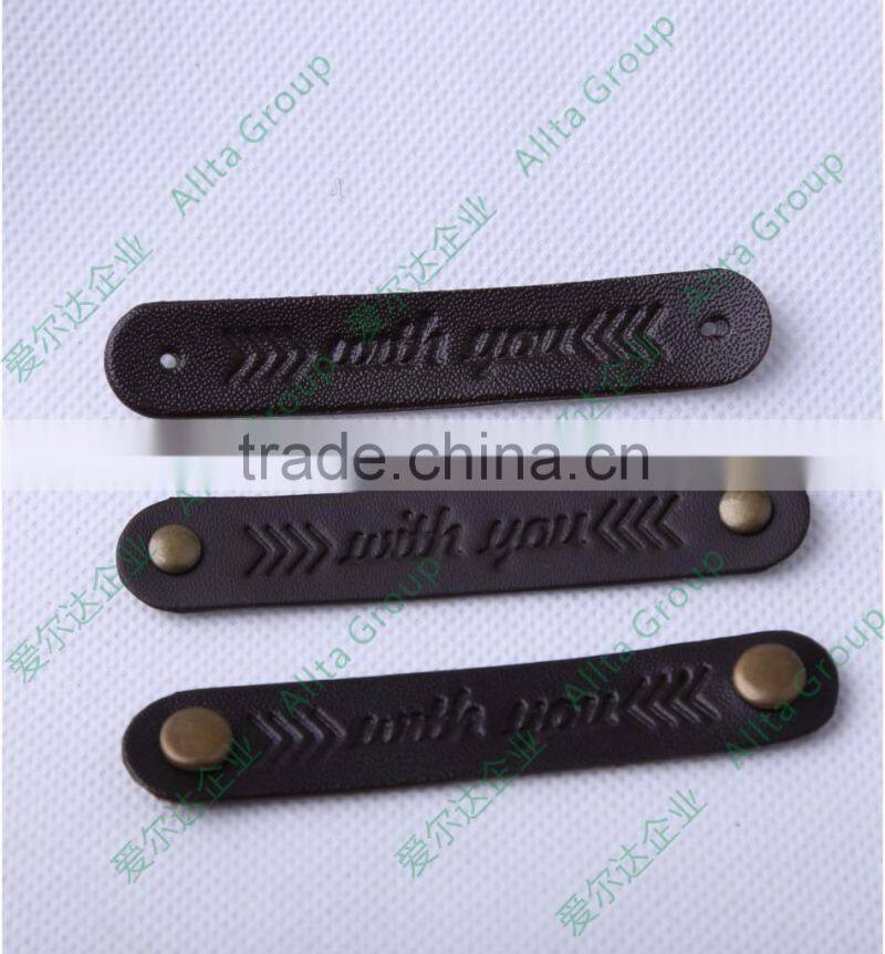 Allta Group cheap hot sale custom embossed brown color faux leather patch for hat garment bag