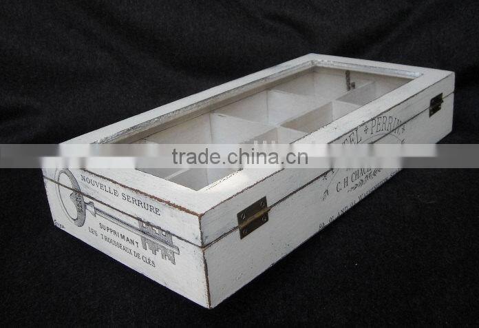 8 grids white wood sundries storage box with glass cover