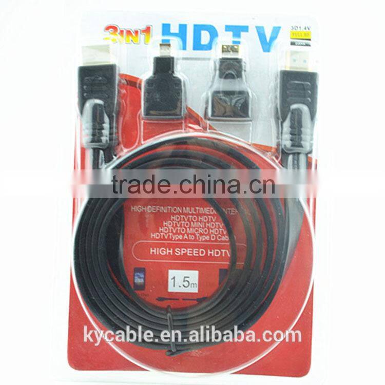 Multifuction 3 in 1 hdmi to mini micro hdmi displayport converter cable for smartphone camera monitor hometheater