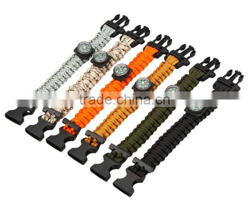 Outdoor climbing emergency survival paracord wristband with flint compass