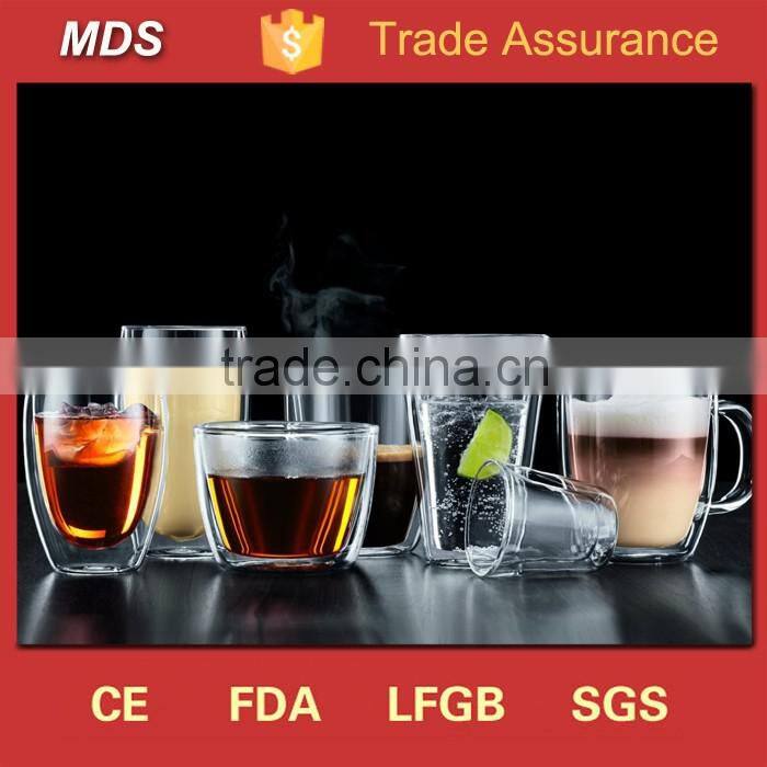 Clear borosilicate 450ml double wall glass mug without handle