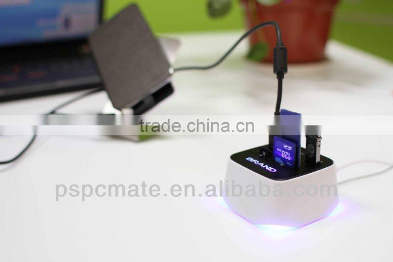 new model 3 ports usb hub with sd card reader combo with LED laser logo