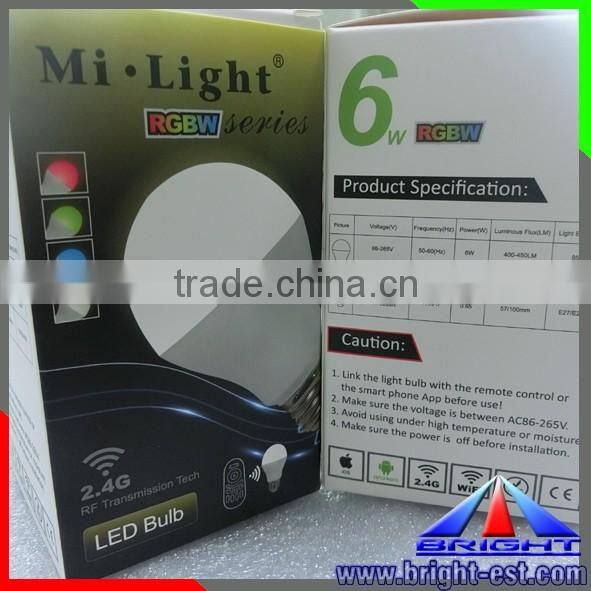 Factory Direct Sales Mi Light RGBW Wifi Color Changing LED Light Bulb 9W E27 LED Bulb AC86-264V 16Million Color