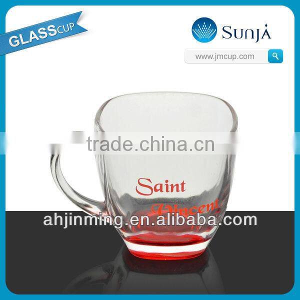 SH07 home use glass milk cup hot sale colored handle milk glass mug