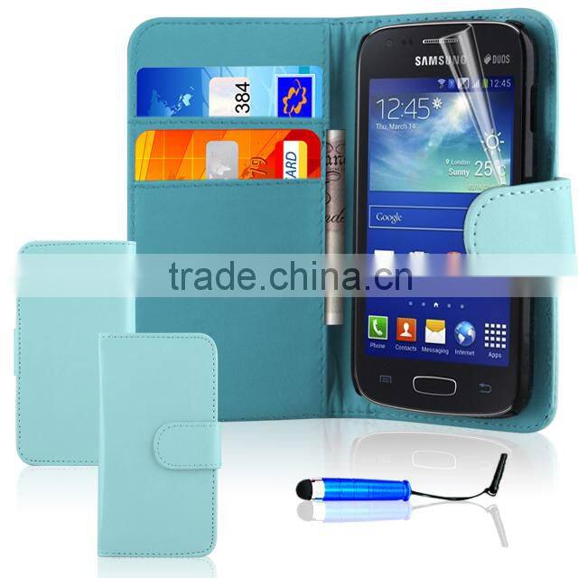 Set Screen Protector Stylus And Case For Samsung S7272 , Leather Wallet Senior Phone Case