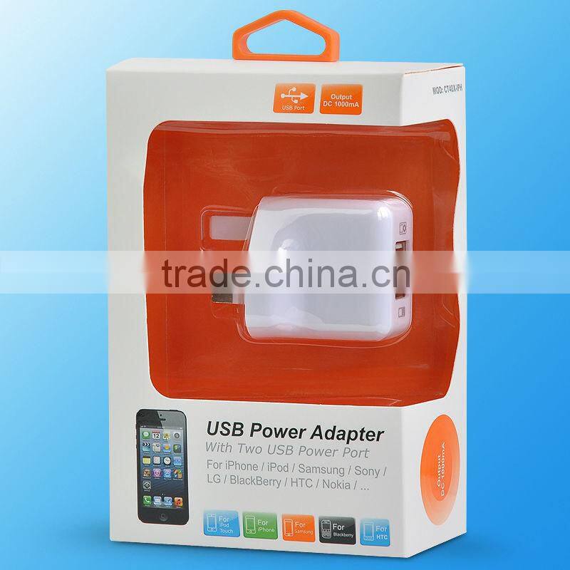 CE Rohs UL approval Dual USB UK Plug Wall Charger 5v 2a USB Power charger Adapter