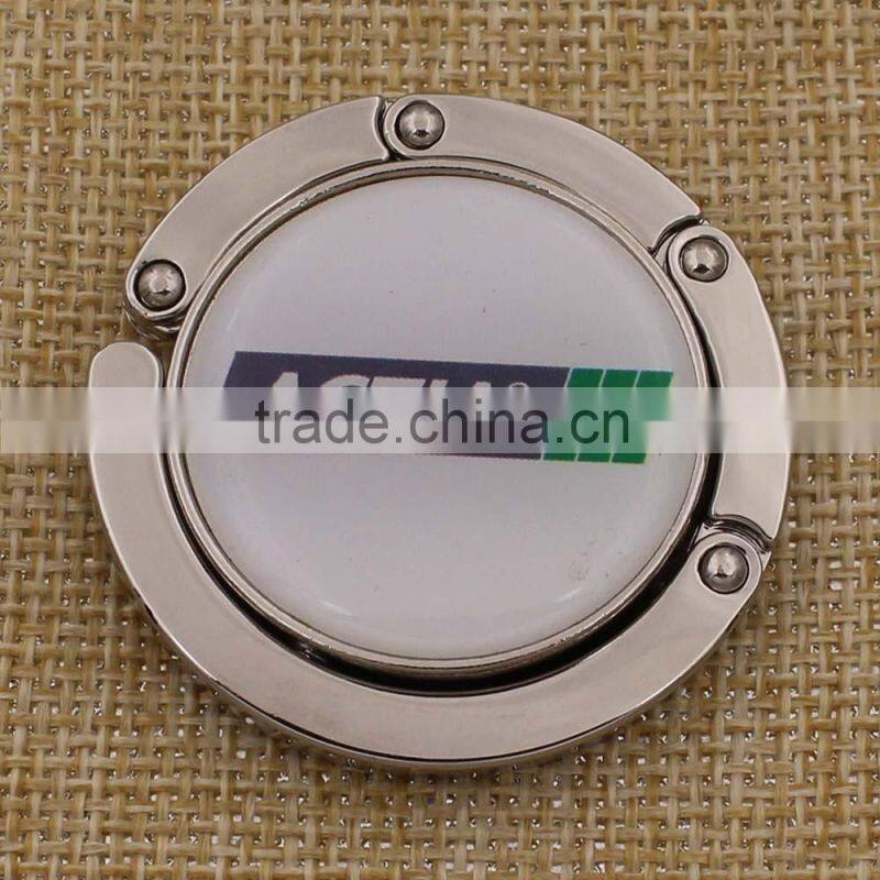 Foldable metal purse hanger/round purse hook with Logo wholesale