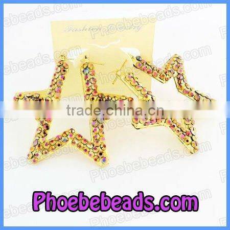 Wholesale Blue Heart Shape Bamboo Hoop Rhinestone Earrings ABE007-2