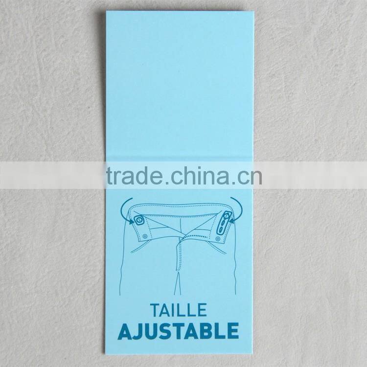 Blue folded paper hangtag for trousers