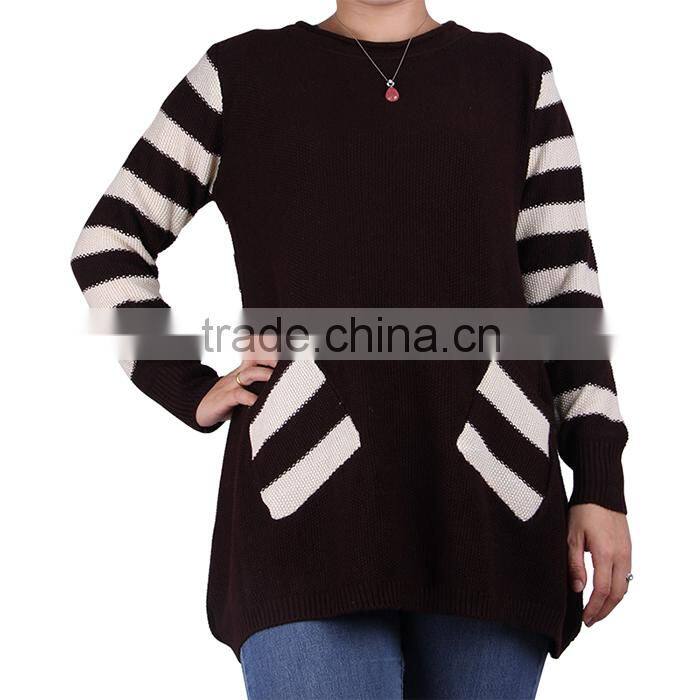 2015 fashion batwing sleeve stripes cotton women knitwear