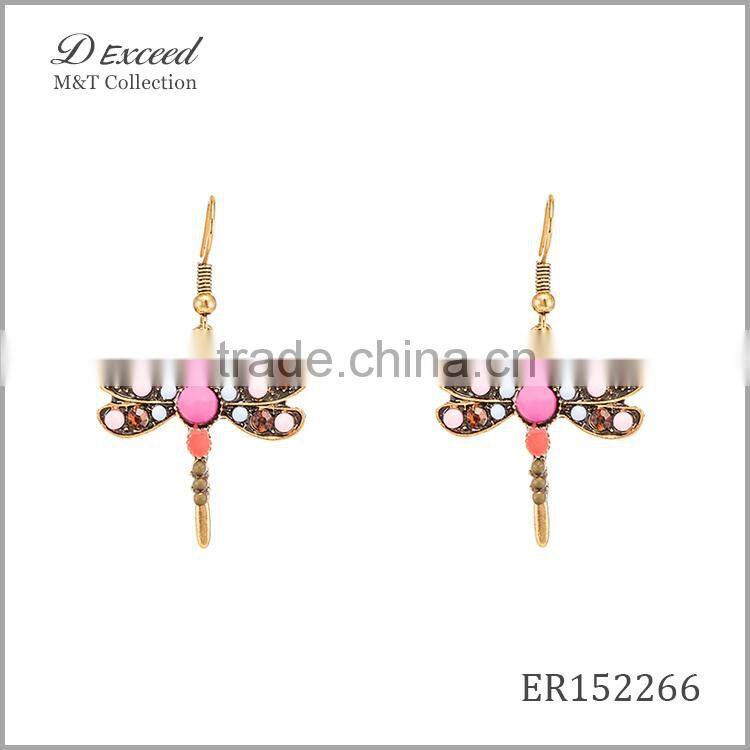 Yiwu Wholesale Jewelry Factory Fashion Ethnic Bohemian Beaded Animal Drop Earrings Dragonfly Dangle Earrings