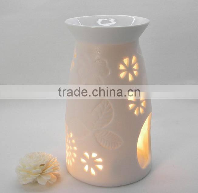2015 ceramic material white color flower hole unglazed ceramic oil burner