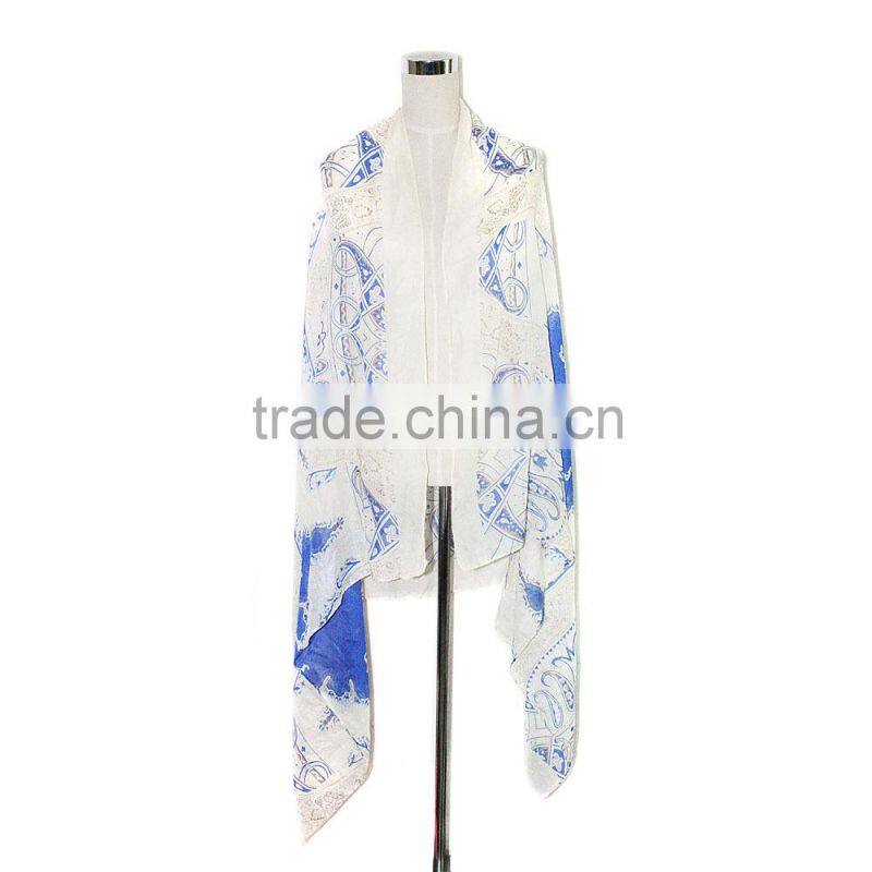 paisley design blue and white printed 2015 spring scarf