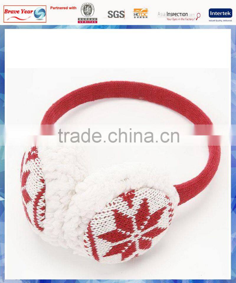 ladies fashion snowflake knitted winter earmuffs with fluffy lining