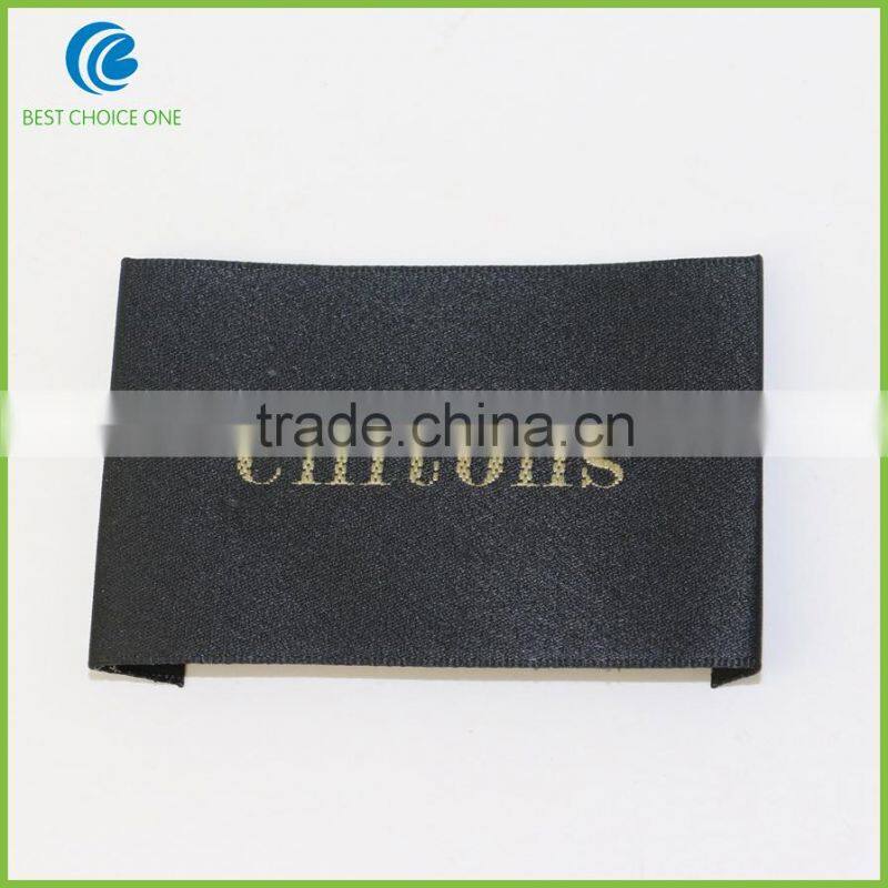 2016 High Density Damask Woven Label End Fold Soft Material Black Main Label For Clothing