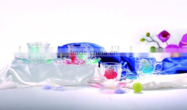 Colorful rose pattern glass cup and saucer set
