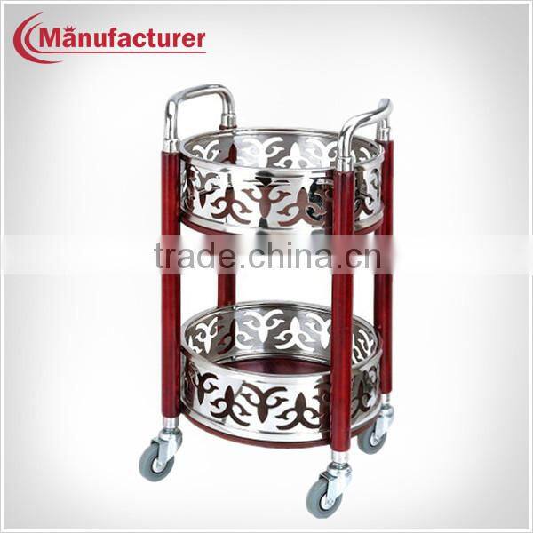Fancy Design Classical Round Tea/Wine/Beverage Drink Serving Trolley With Pattern