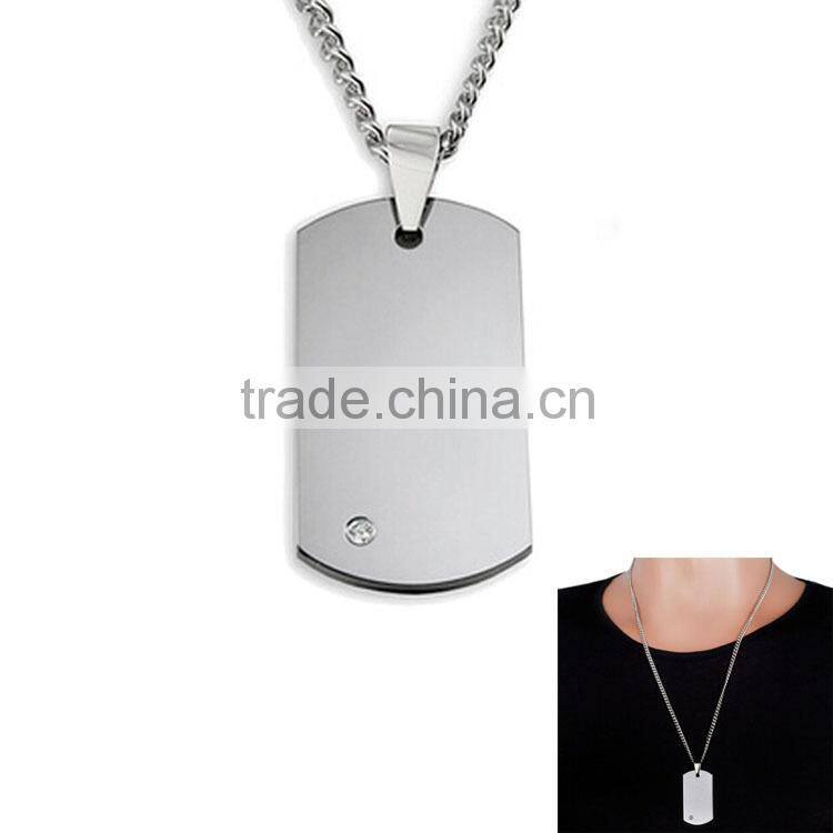 Stainless Steel Pendant - men's hot sell polish dog tag pendants with little gems on it