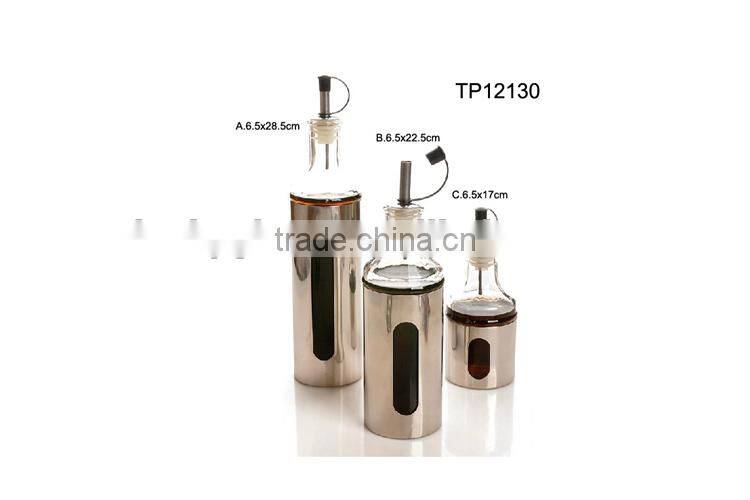 3sizes vinegar glass bottle set with stainless steel coating