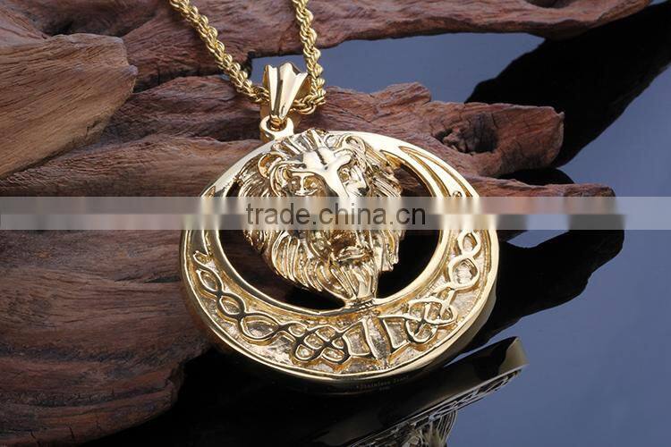 2015 new design high polish animal head gold coin pendant