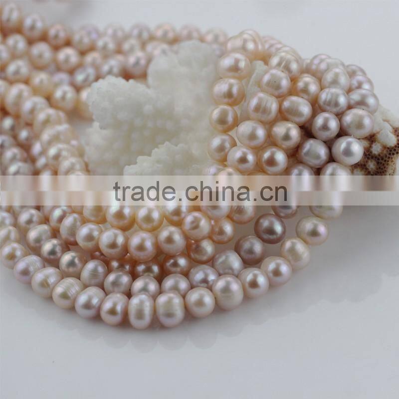 pink lavendar color potato shape A grade rings 8-9mm natural color pearl strand