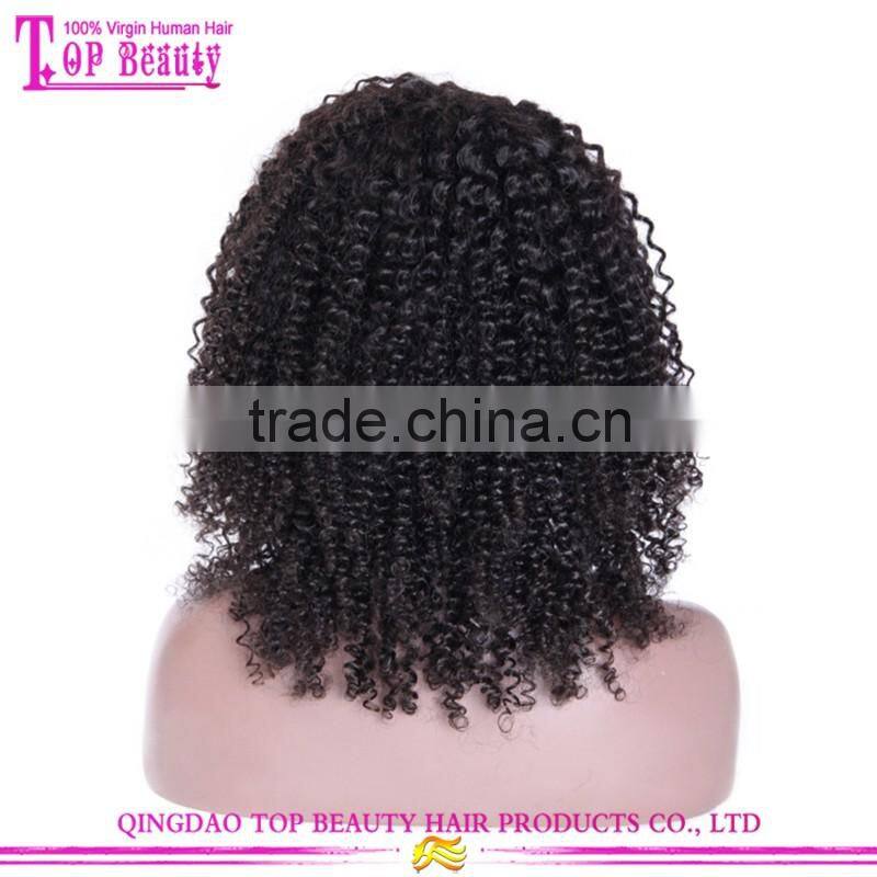 Wholesale Price 100 Percent Raw Virgin Brazilian Kinky Curly Hair Natural Color Large Stock 16 Inch Side Part Lace Front Wig