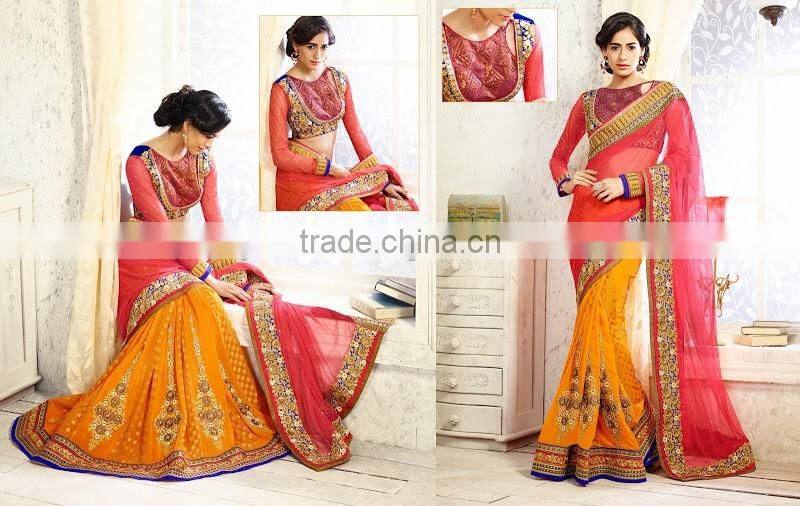 Gold & Magenta Georgette On Net Saree