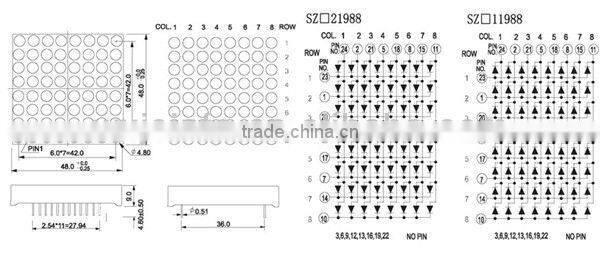 1.9'' 8 x 8 blue Color dot matrix led display, RoHS Approved