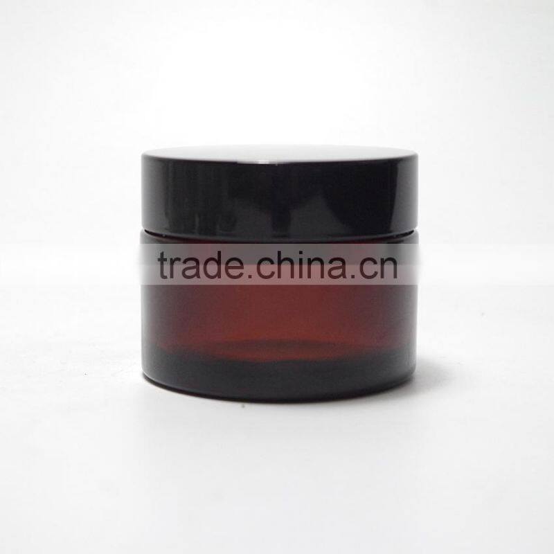80ml straight side amber glass cream bottle with screw plastic lid
