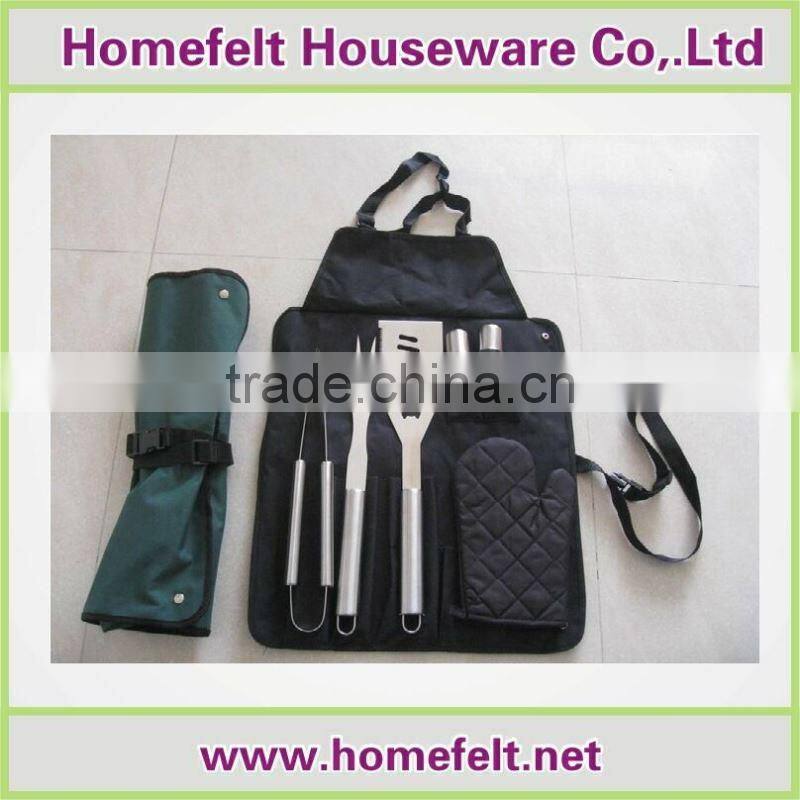 China supplier wooden hanlde BBQ Tools and Gloves Set with beautiful Apron