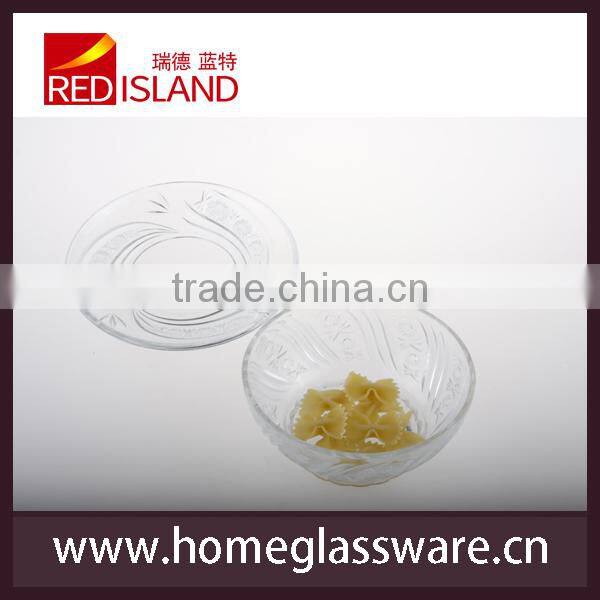 glass dish/plate and bowl set serving fruit & porridge